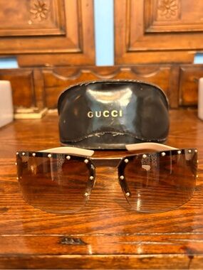 Gucci Brown Tinted Rimless Sunglasses with Stud Accents